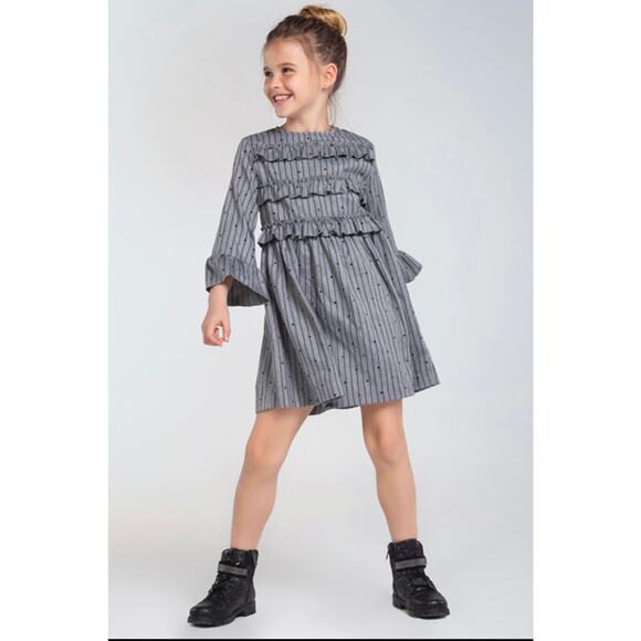 NWT Mayoral Size 10 Grey Mixed Print Ruffle Dress - Picture 1 of 4